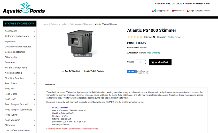 Aquatic Ponds Atlantic Skimmer Product Description